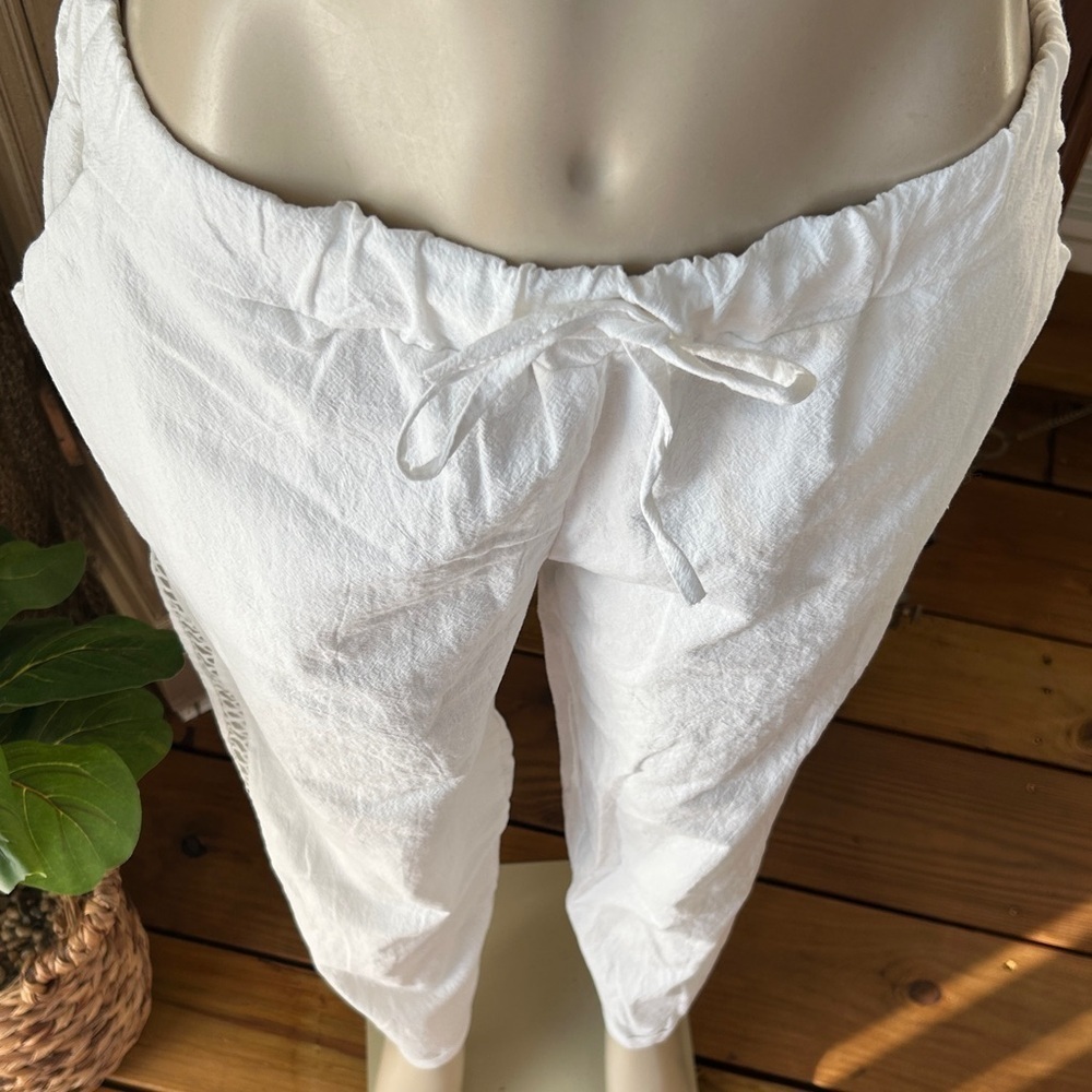 White linen & cotton white Beach Ankle-Length Women's Pants size XL New W Tag - Picture 5 of 16